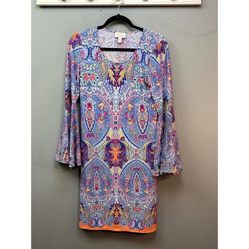 Ivy Road Dress‎ Womens Small Blue Paisley Bell Sleeve Mini Shift Boho Festival